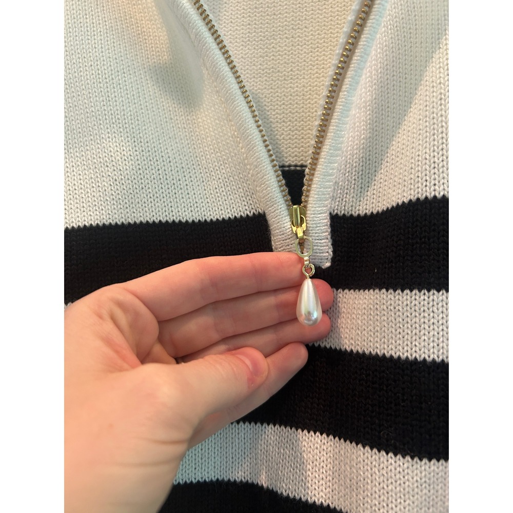 J.Crew Heritage Half-Zip Sweater Striped Pearl Pull White Navy Size M - Picture 4 of 6